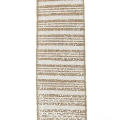 Champagne Glitter and Linen Striped Wired Ribbon - 6.5cm Ribbons|
