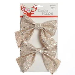 Champagne Glitter Bow - Set of 2 Christmas Bells And Bows|