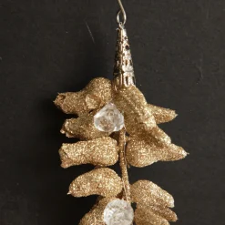 Champagne Glitter Leaf and Pearls Long Tree Decoration Christmas Tree Decorations|