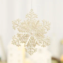 Champagne Glitter Snowflake Christmas Tree Decoration Snowflakes And Stars|