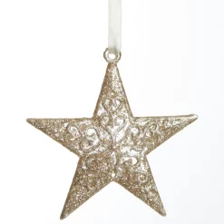 Champagne Glitter Star Tree Decorations - Set of 2 Snowflakes And Stars|