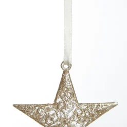 Champagne Glitter Star Tree Decorations - Set of 2 Snowflakes And Stars|