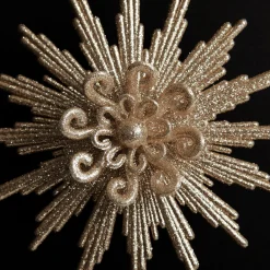 Champagne Glitter Starburst Christmas Tree Decoration Snowflakes And Stars|