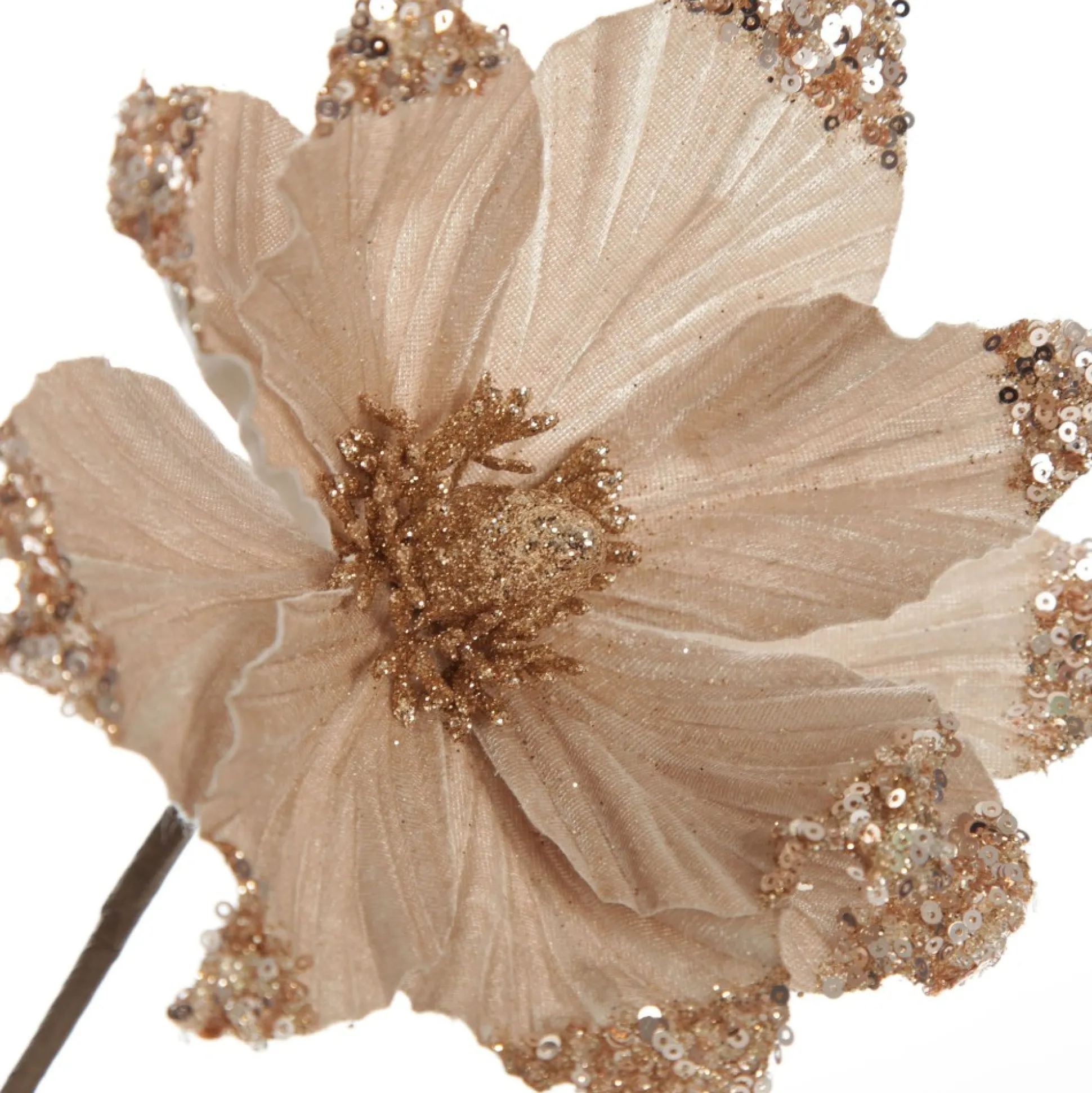 Champagne Magnolia Flower Stem with Glitter Sequin Tips Christmas Flowers|