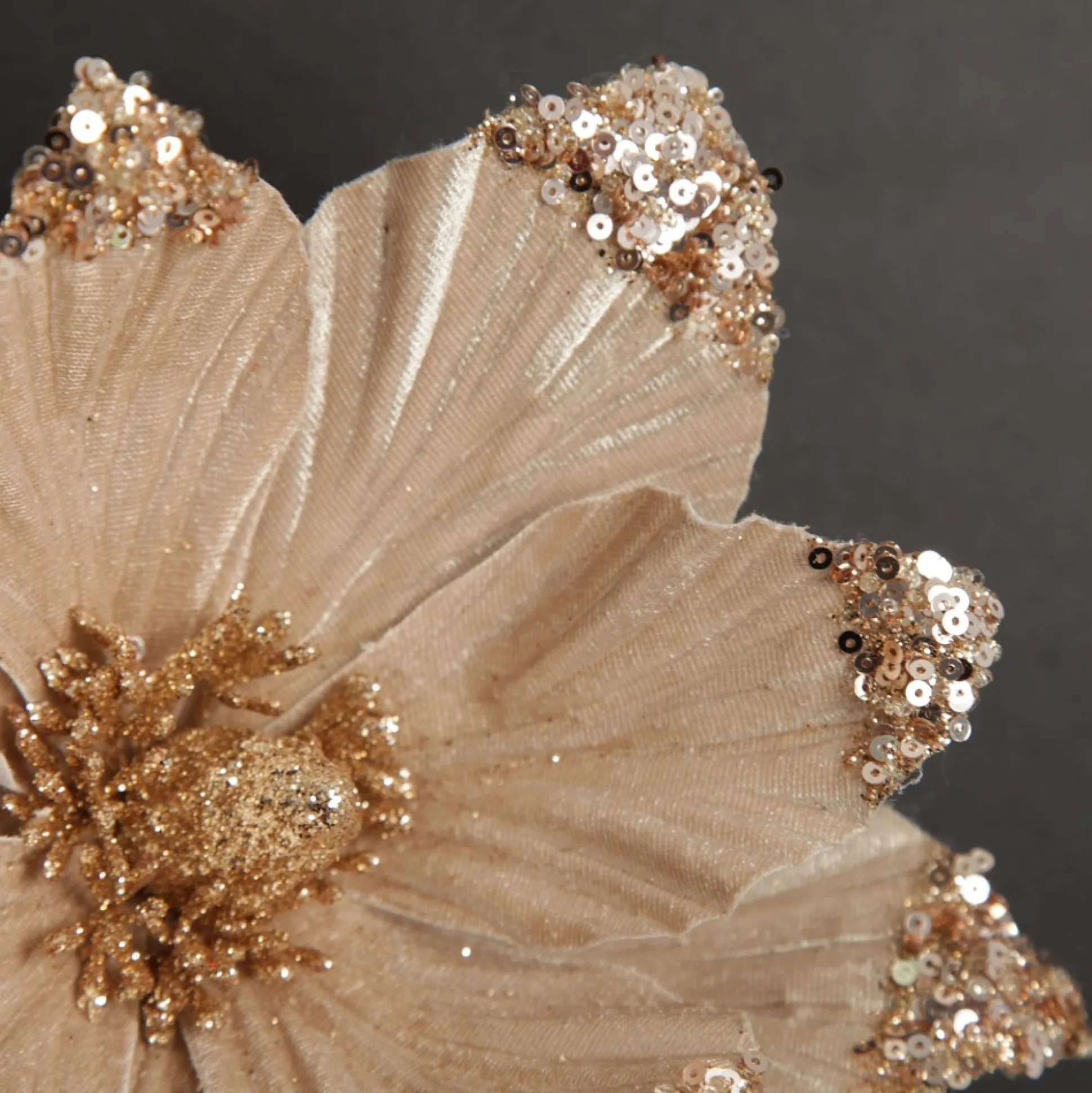 Champagne Magnolia Flower Stem with Glitter Sequin Tips Christmas Flowers|