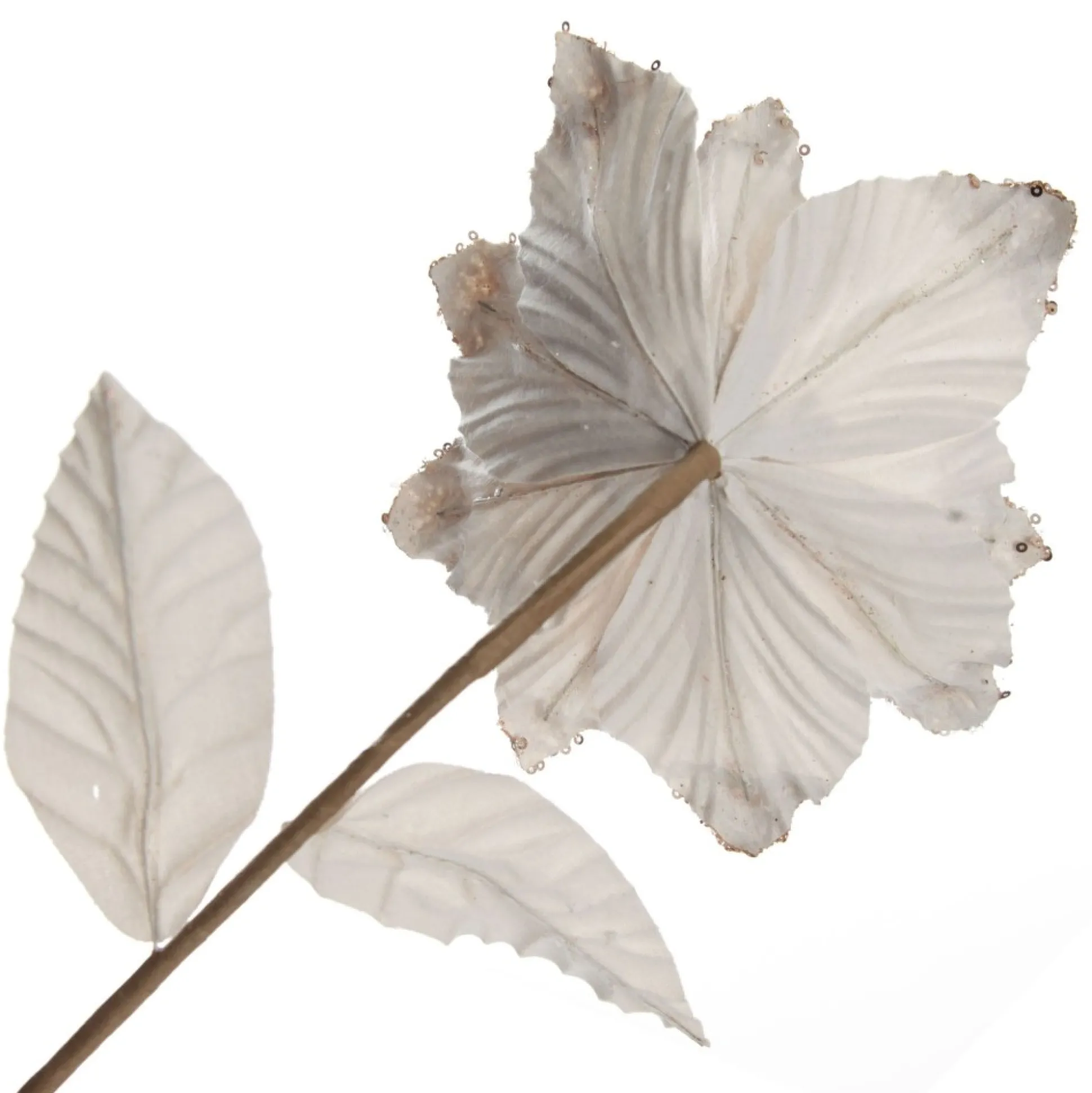 Champagne Magnolia Flower Stem with Glitter Sequin Tips Christmas Flowers|