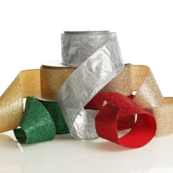 Champagne Sparkle Glitter Ribbon Wired Edge - 6.3cm Ribbons|