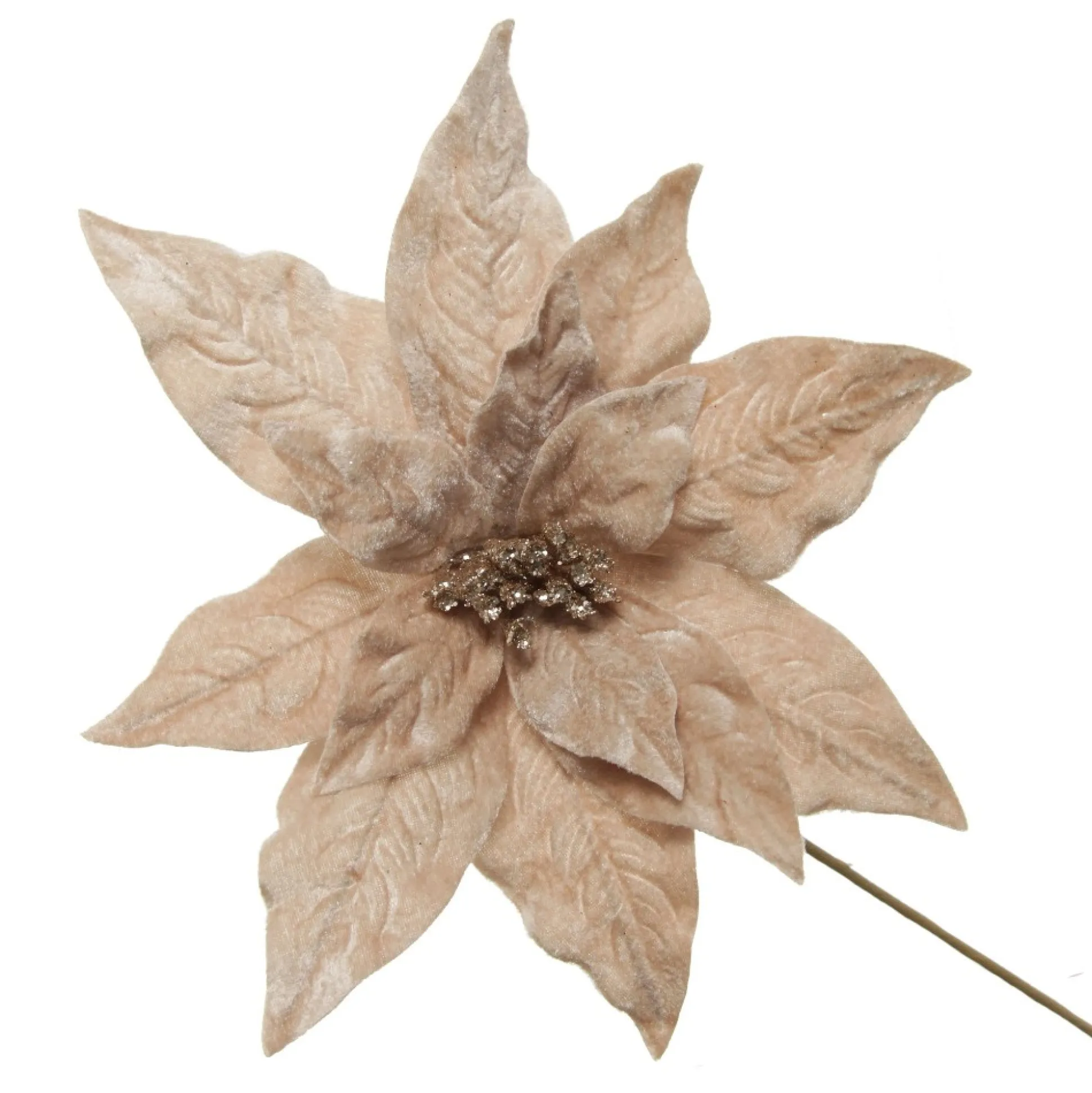 Champagne Velvet Poinsettia Flower Stem Christmas Flowers|
