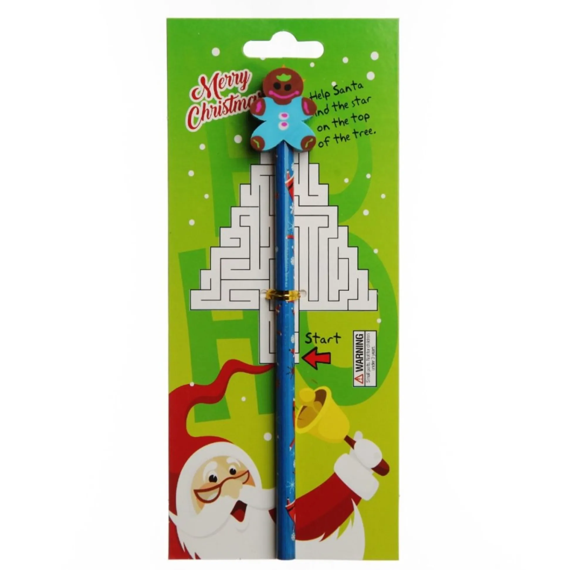Christmas Pencil with Eraser - on Backing Card Kris Kringle Gifts|