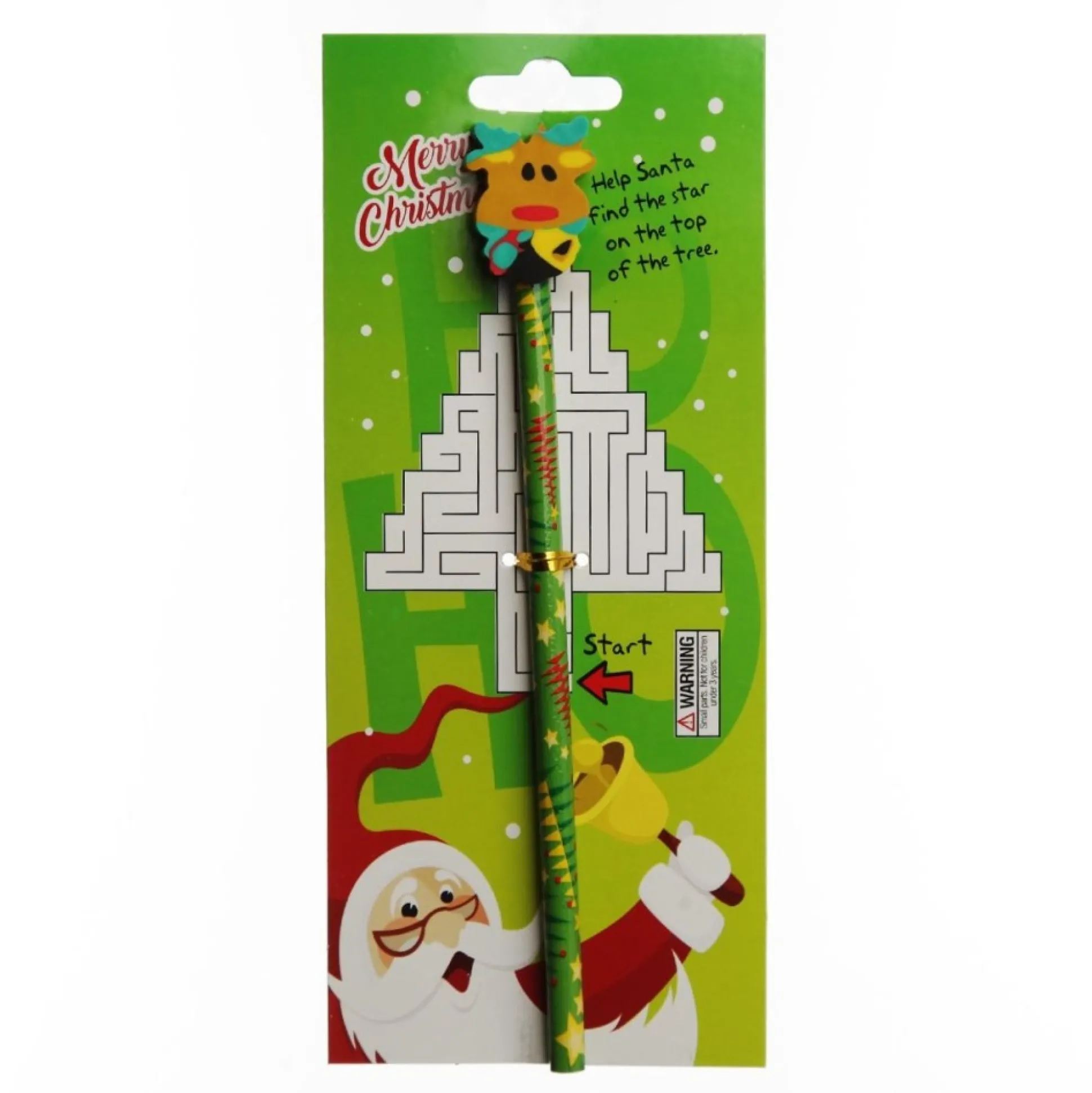Christmas Pencil with Eraser - on Backing Card Kris Kringle Gifts|