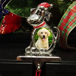 Chrome Dog Christmas Stocking Hanger with Photo Holder Pet Stockings|