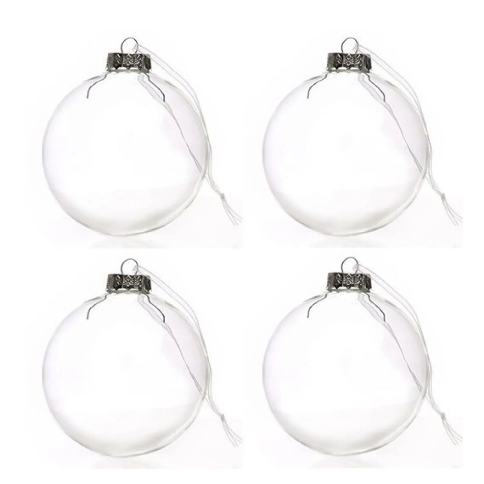 8cm Clear Glass Craft Bauble - Set of 4 Glass Baubles|
