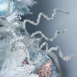 Curly Silver Beaded Glitter Pick Christmas Tree Picks|