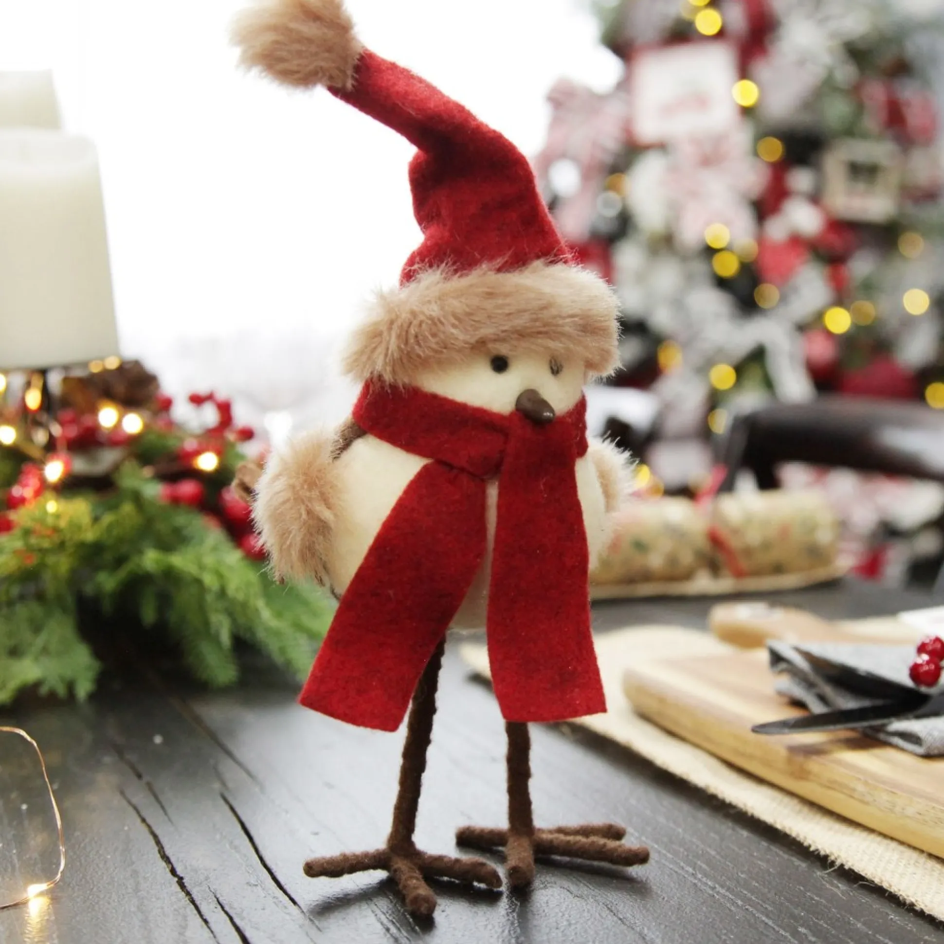 Cute Christmas Bird with Red Hat and Scarf Christmas Birds And Animals|