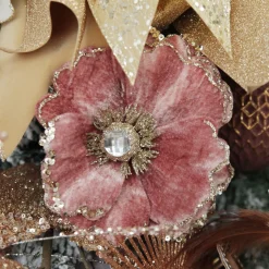 Dark Pink Velvet Magnolia Flower Clip with Jewel Centre and Sequin Tips Christmas Flowers|
