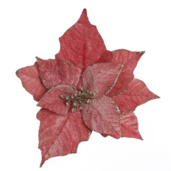 Dark Pink Velvet Poinsettia Flower Clip with Glitter Trim Christmas Flowers|