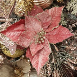 Dark Pink Velvet Poinsettia Flower Clip with Glitter Trim Christmas Flowers|