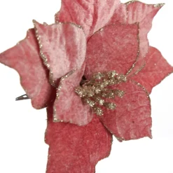 Dark Pink Velvet Poinsettia Flower Clip with Glitter Trim Christmas Flowers|