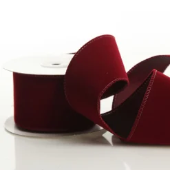 Dark Red Velvet Ribbon with Wired Edge - 6cm Ribbons|