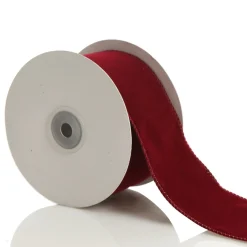 Dark Red Velvet Ribbon with Wired Edge - 6cm Ribbons|