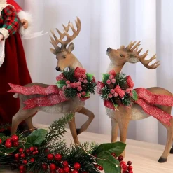 Deer Ornament with Red Bow - Left Christmas Birds And Animals|