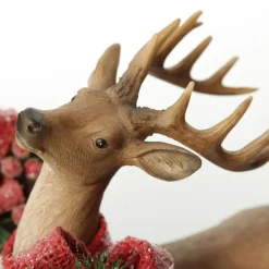 Deer Ornament with Red Bow - Left Christmas Birds And Animals|
