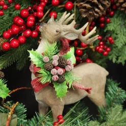 Deer Ornament with Red Bow - Left Christmas Birds And Animals|