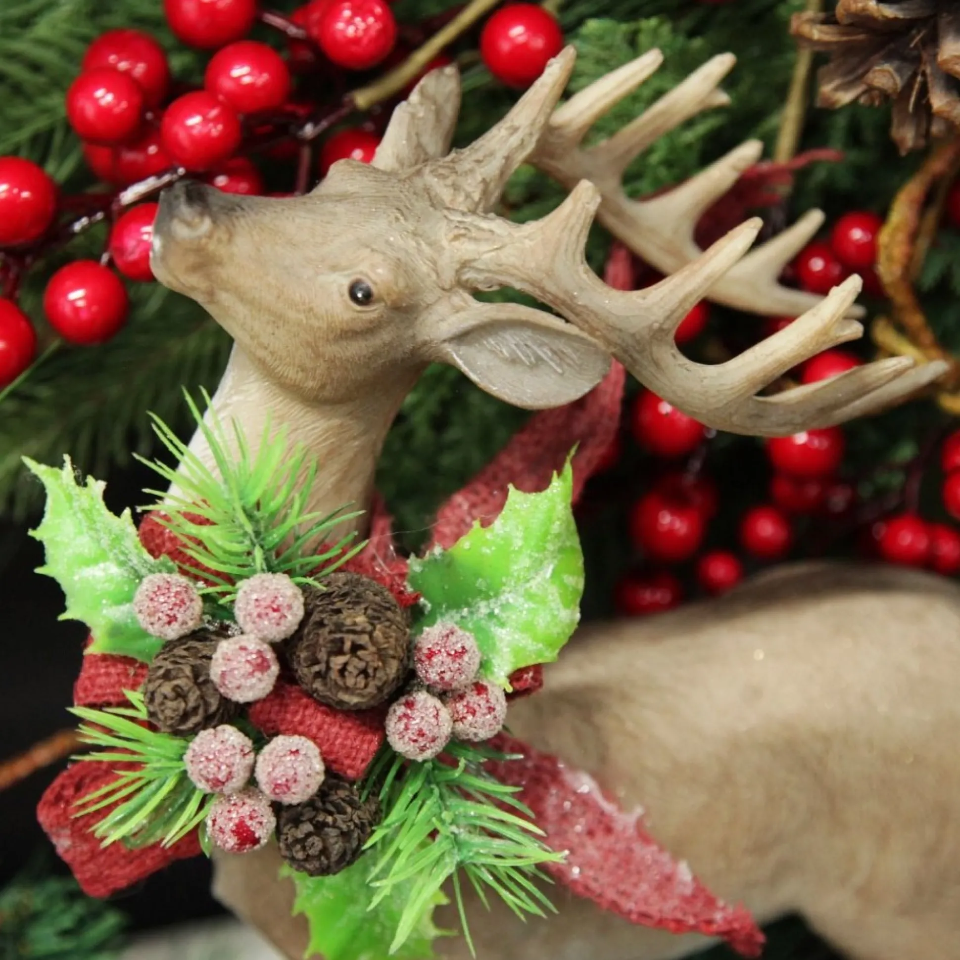 Deer Ornament with Red Bow - Left Christmas Birds And Animals|