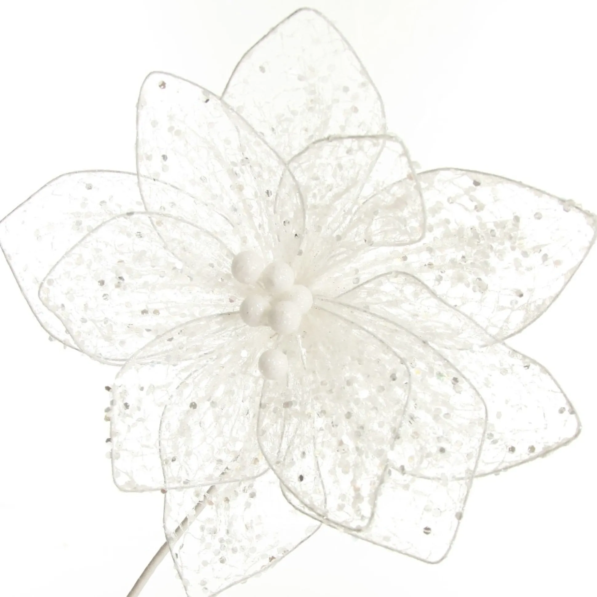 Delicate White Mesh and Sequin Flower Stem Christmas Flowers|