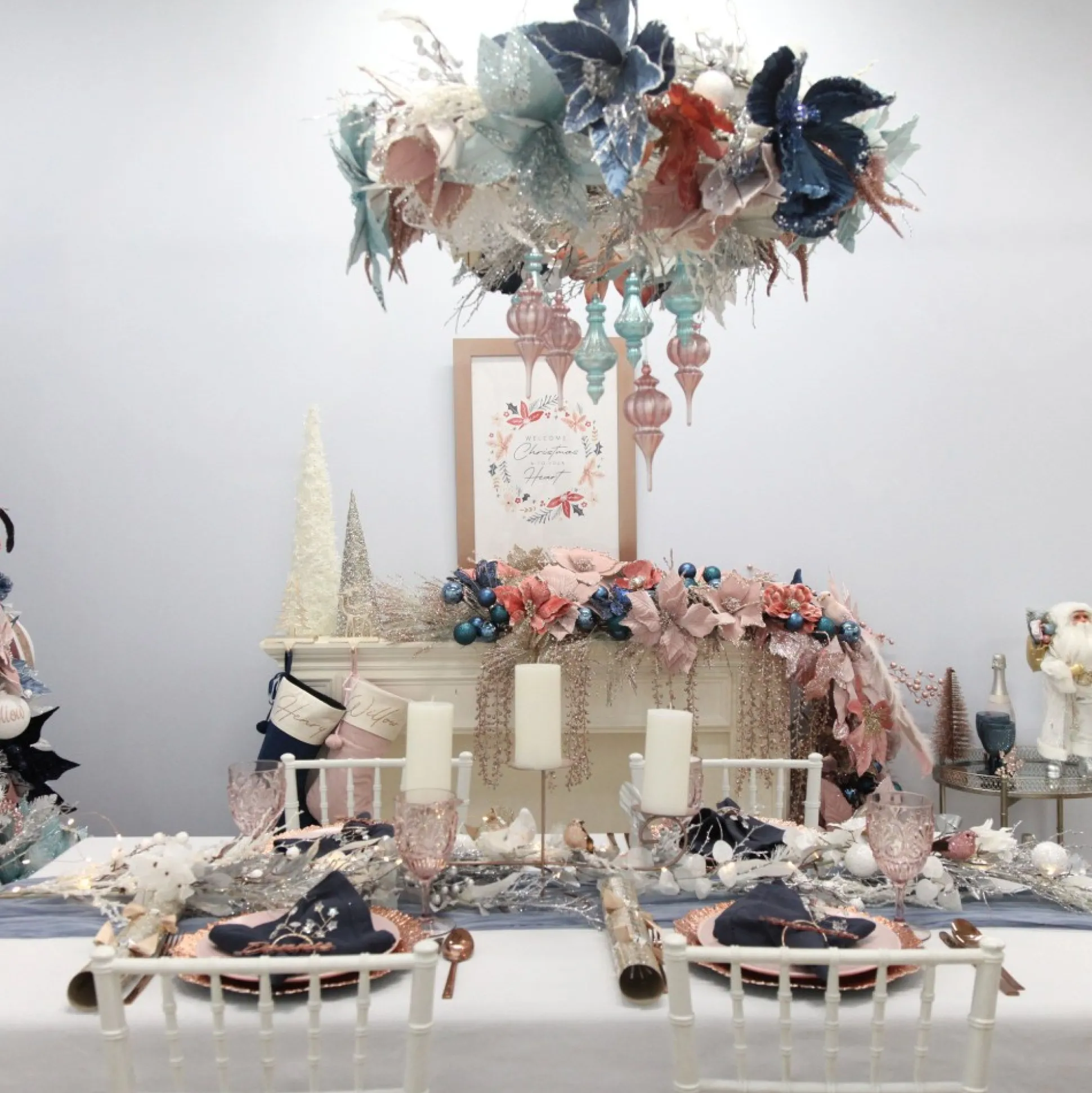 Delicate White Mesh and Sequin Flower Stem Christmas Flowers|