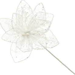 Delicate White Mesh and Sequin Flower Stem Christmas Flowers|
