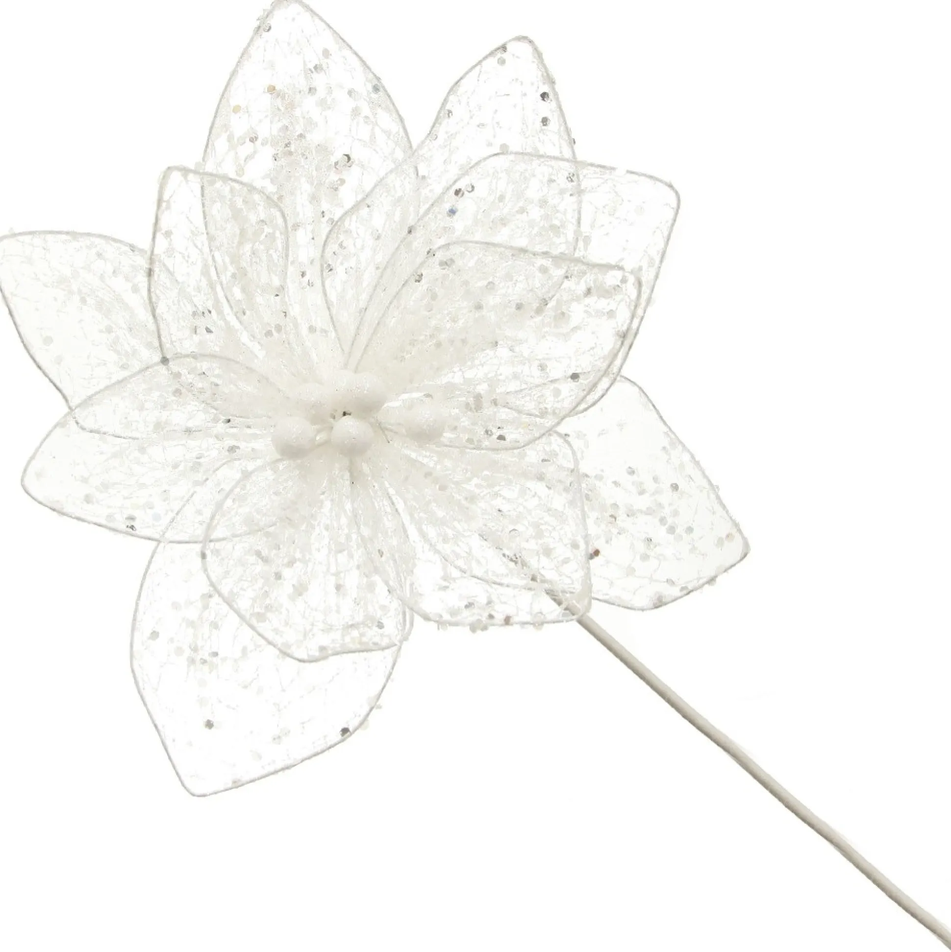 Delicate White Mesh and Sequin Flower Stem Christmas Flowers|