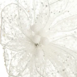 Delicate White Mesh and Sequin Flower Stem Christmas Flowers|