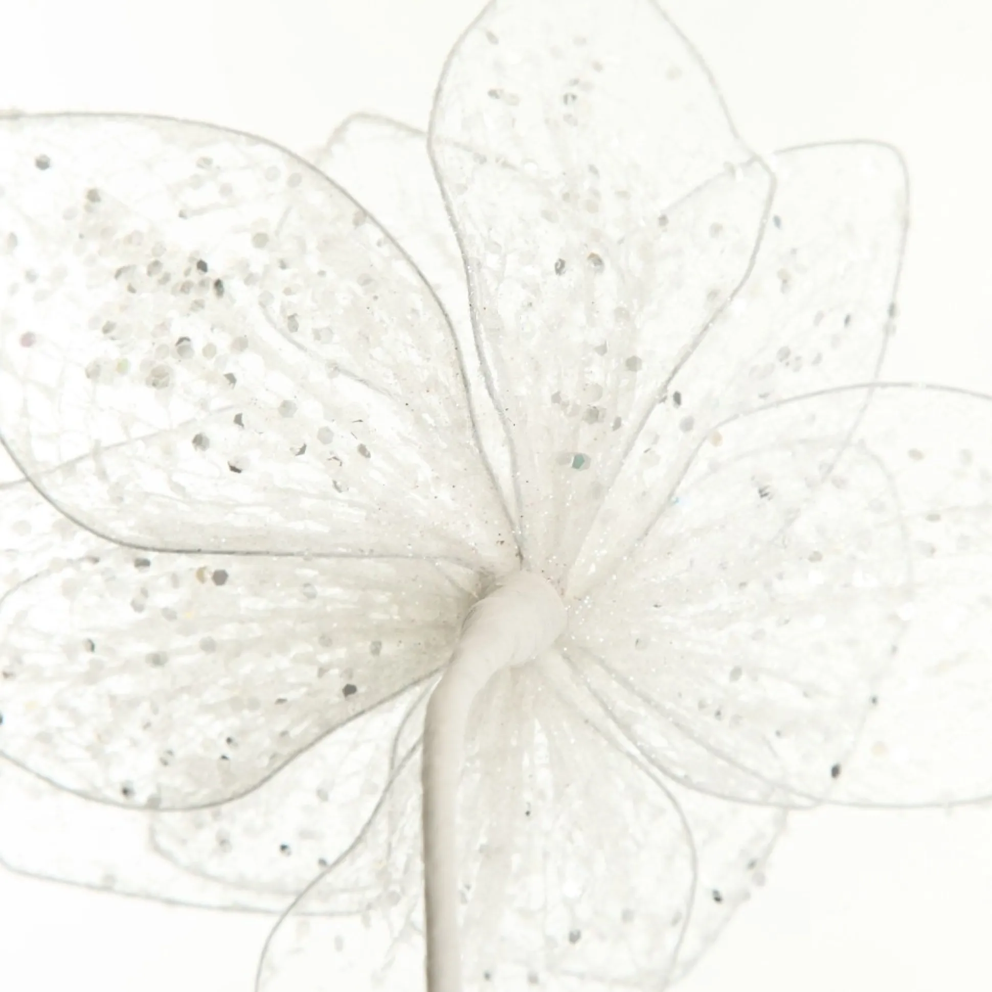 Delicate White Mesh and Sequin Flower Stem Christmas Flowers|