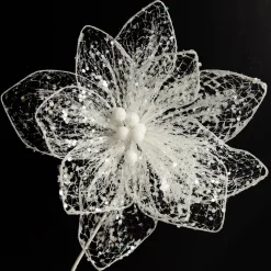 Delicate White Mesh and Sequin Flower Stem Christmas Flowers|