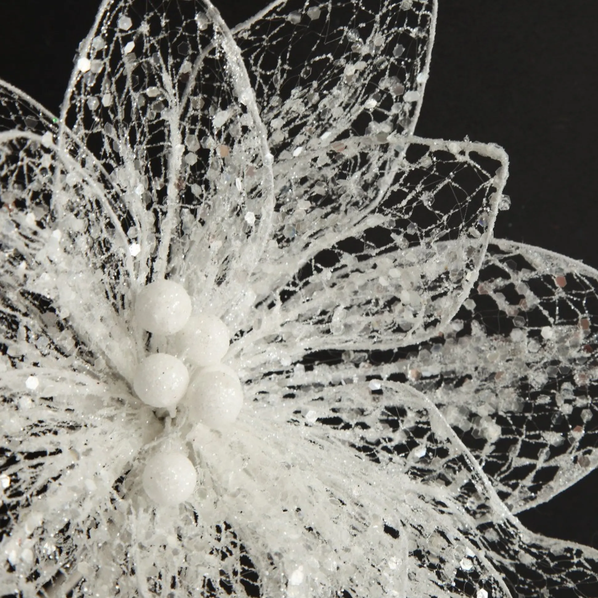 Delicate White Mesh and Sequin Flower Stem Christmas Flowers|