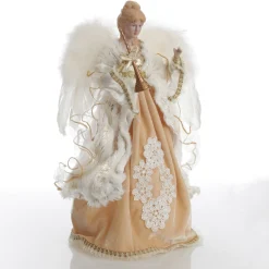Deluxe Charming Gold and Ivory Lace Angel Tree Topper Ornament Tree Toppers|
