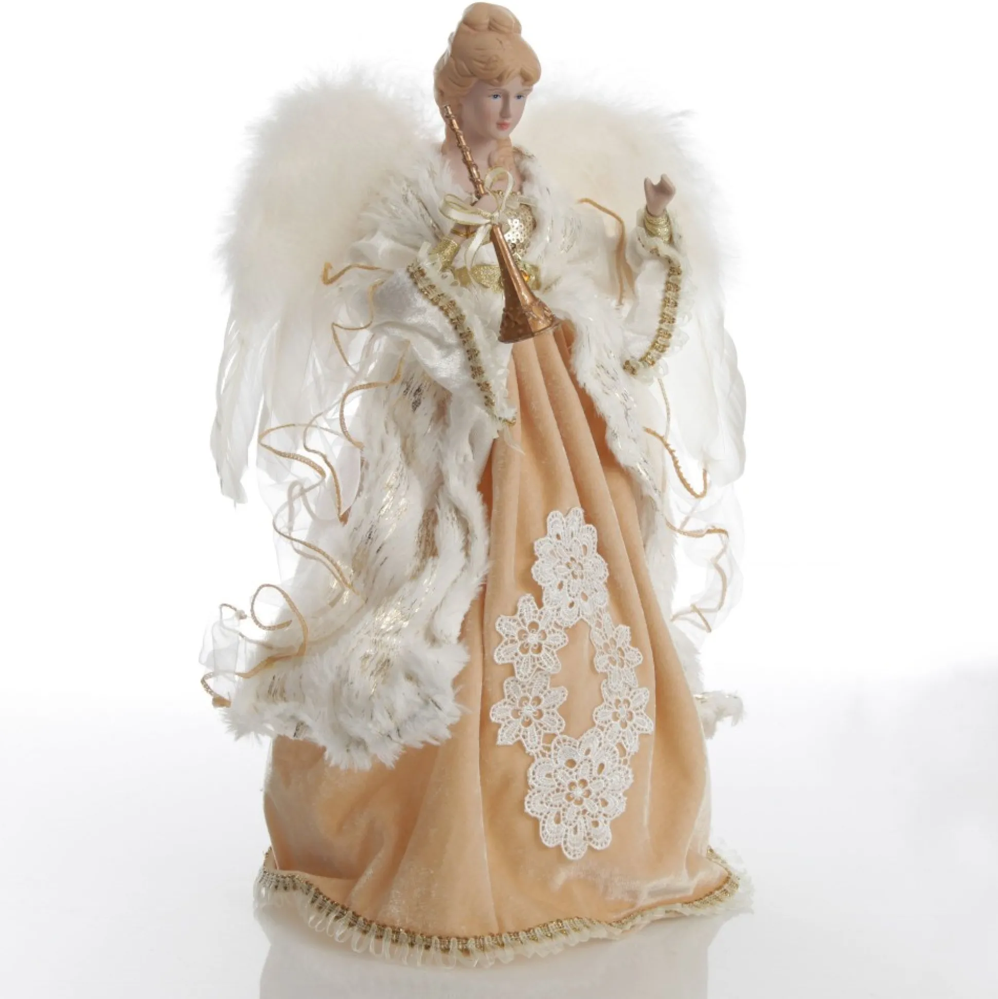 Deluxe Charming Gold and Ivory Lace Angel Tree Topper Ornament Tree Toppers|