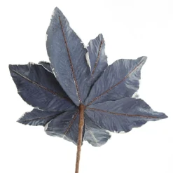Denim Blue Poinsettia Flower Stem with Silver Glitter Highlights Christmas Flowers|