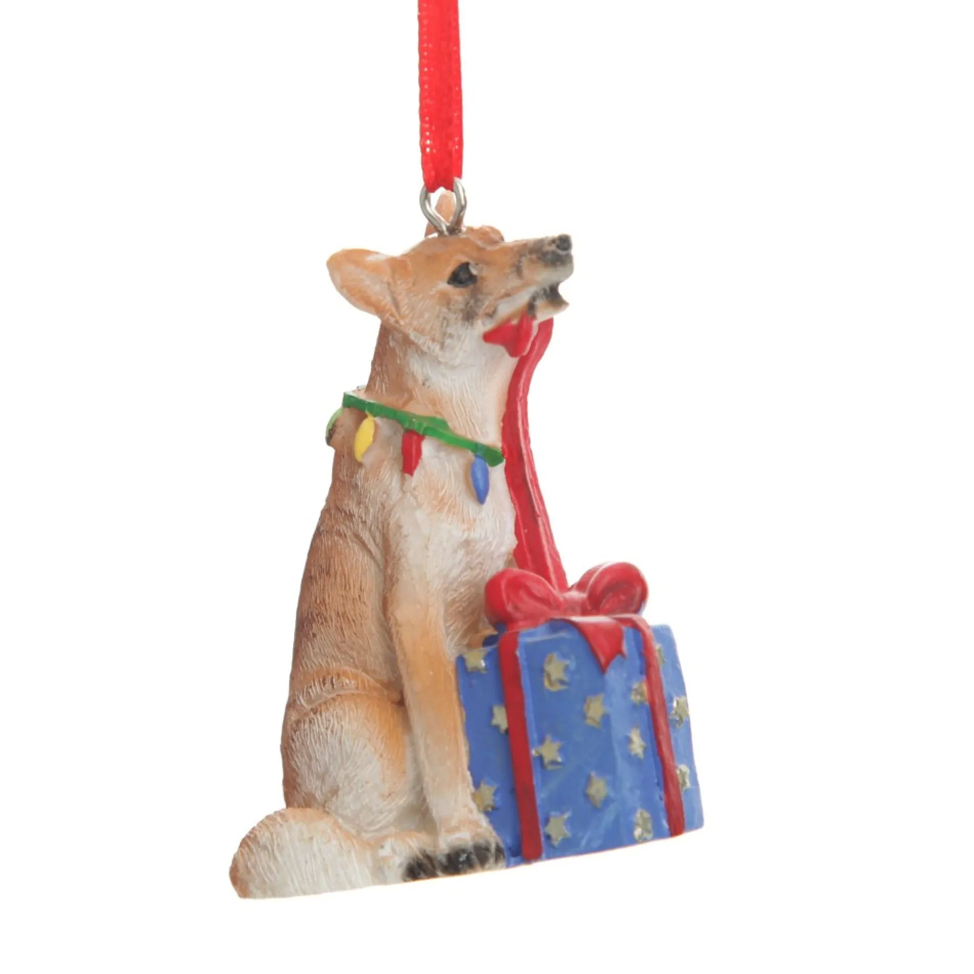 Dingo with Present Australiana Christmas Tree Decoration Australian Tree Decorations|