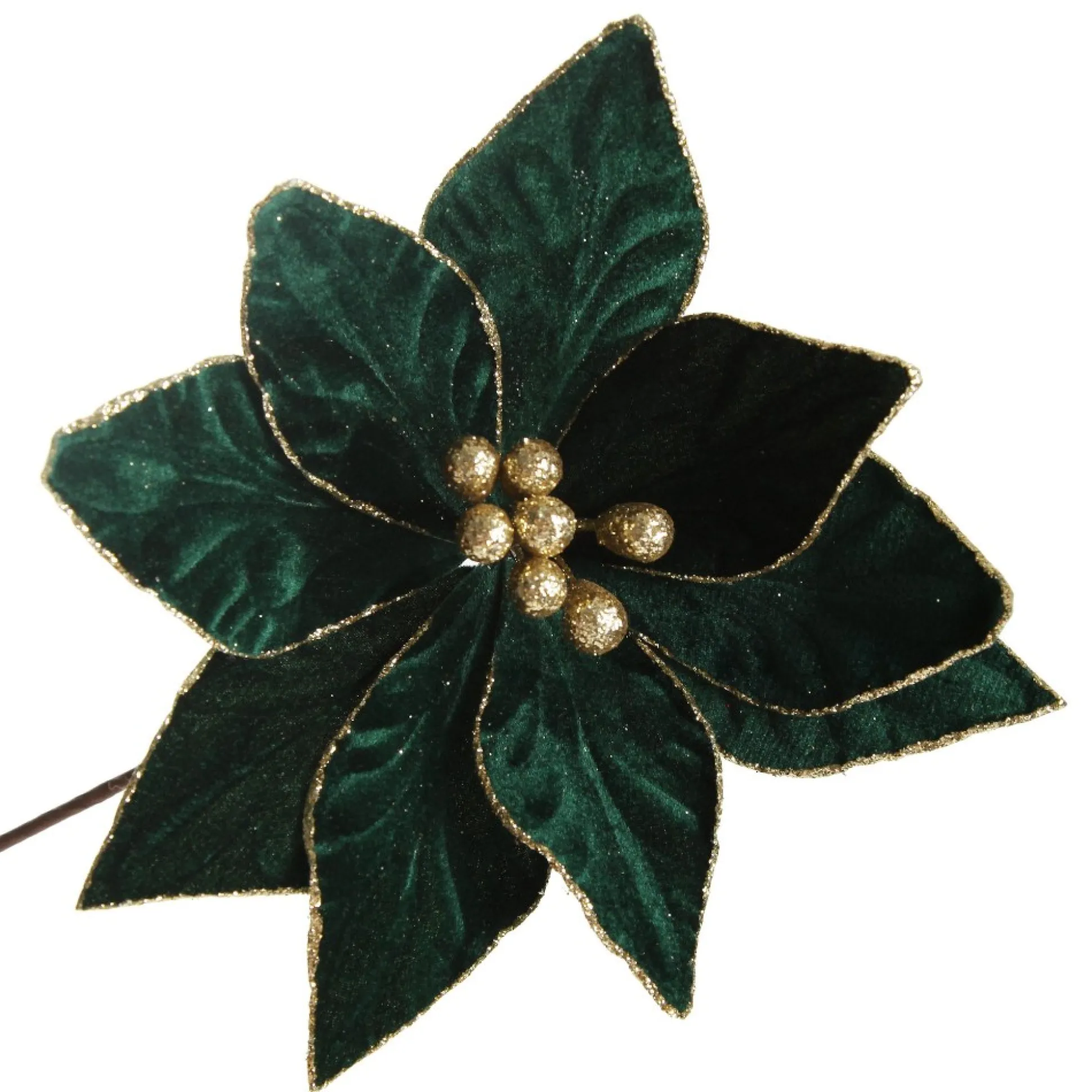 Emerald Poinsettia Flower Stem with Gold Glitter Edge Christmas Flowers|