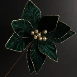 Emerald Poinsettia Flower Stem with Gold Glitter Edge Christmas Flowers|