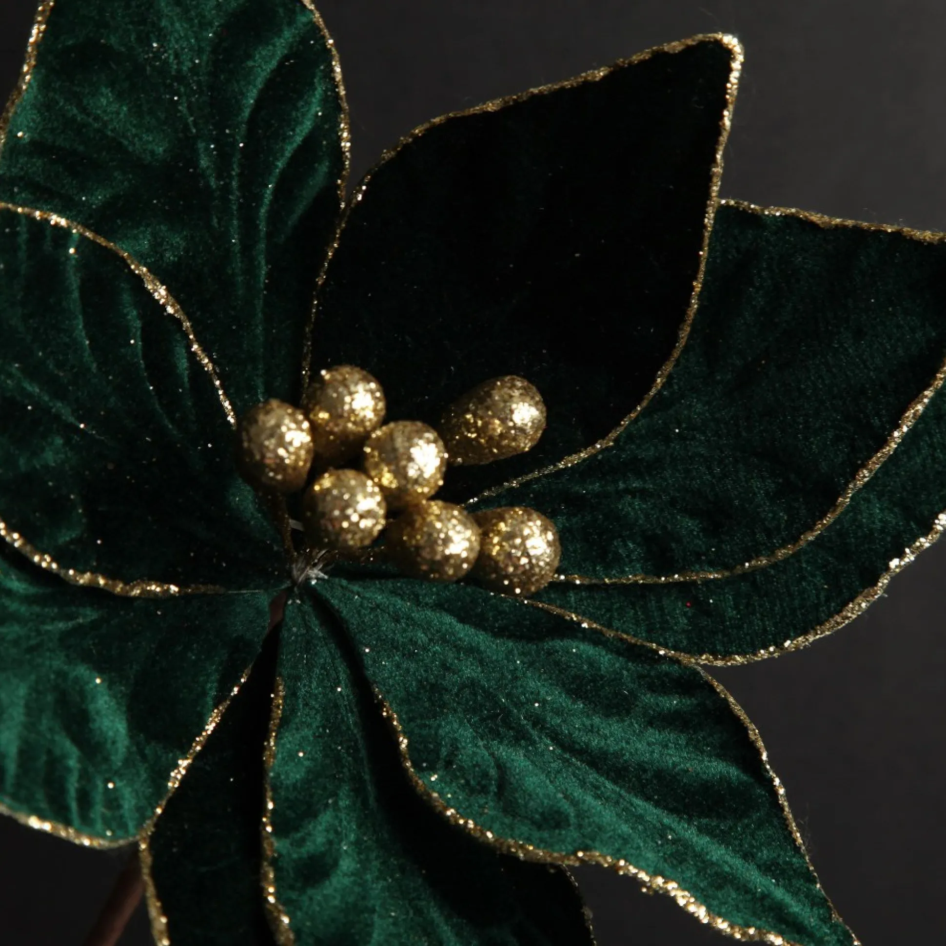 Emerald Poinsettia Flower Stem with Gold Glitter Edge Christmas Flowers|