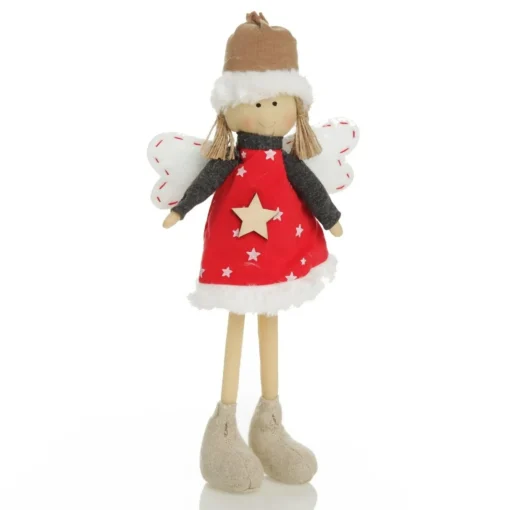 Fabric Standing Angel Star - Red Dress Christmas Angels|