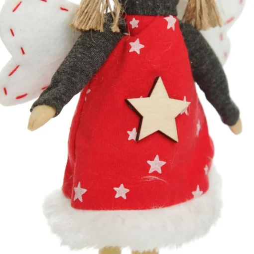 Fabric Standing Angel Star - Red Dress Christmas Angels|