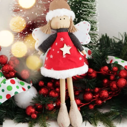Fabric Standing Angel Star - Red Dress Christmas Angels|