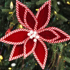 Festive Red Flower Stem with Striped Edge Christmas Flowers|