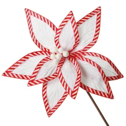 Festive White Flower Stem with Striped Edge Christmas Flowers|