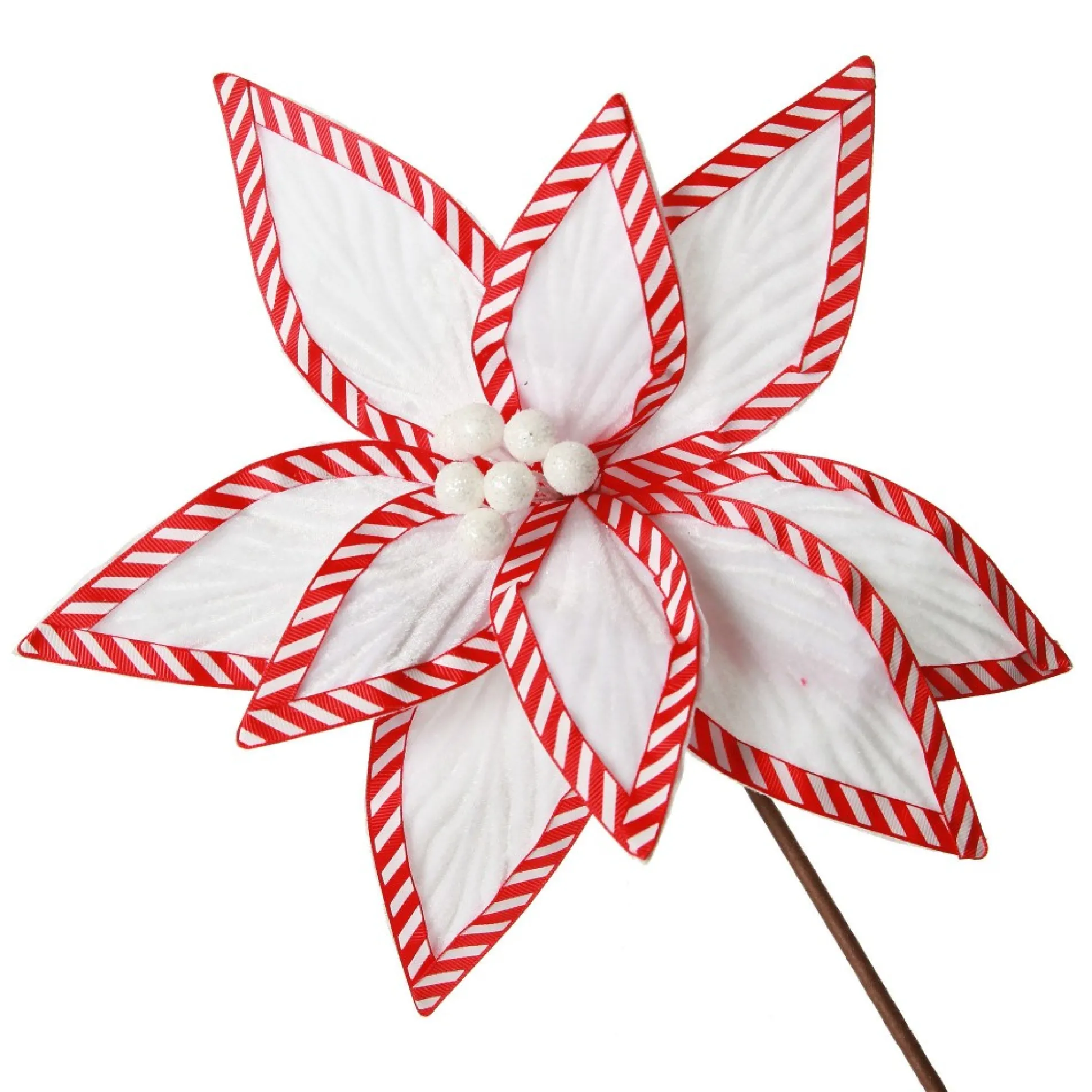 Festive White Flower Stem with Striped Edge Christmas Flowers|