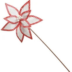 Festive White Flower Stem with Striped Edge Christmas Flowers|